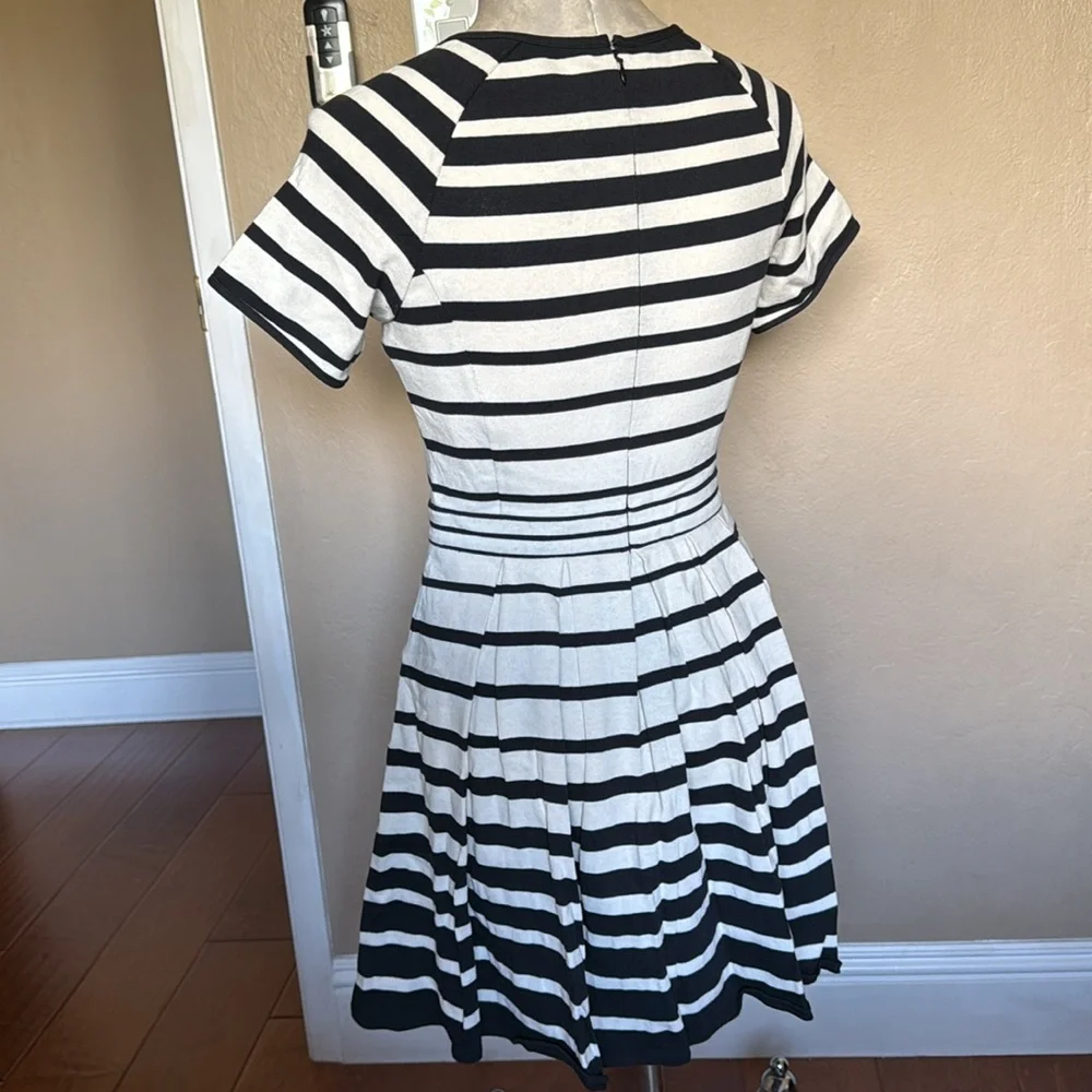Tibi Women’s Striped Knit Dress Fit Flare Short Sleeves Black/White Size 2 New